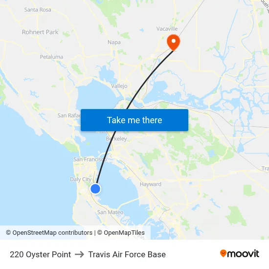 220 Oyster Point to Travis Air Force Base map