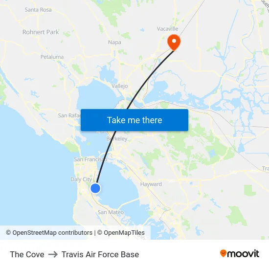 The Cove to Travis Air Force Base map