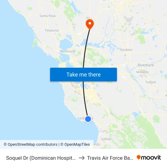 Soquel Dr (Dominican Hospital) to Travis Air Force Base map