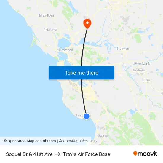 Soquel Dr & 41st Ave to Travis Air Force Base map