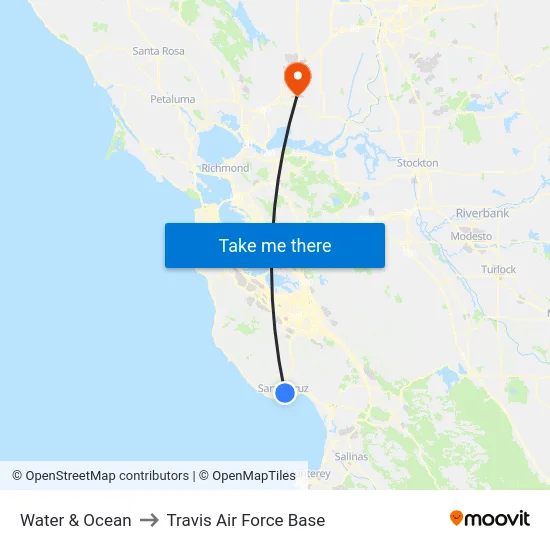 Water & Ocean to Travis Air Force Base map