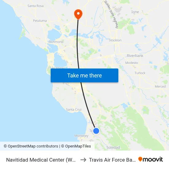 Navitidad Medical Center (West) to Travis Air Force Base map