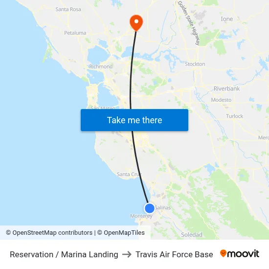Reservation /  Marina Landing to Travis Air Force Base map