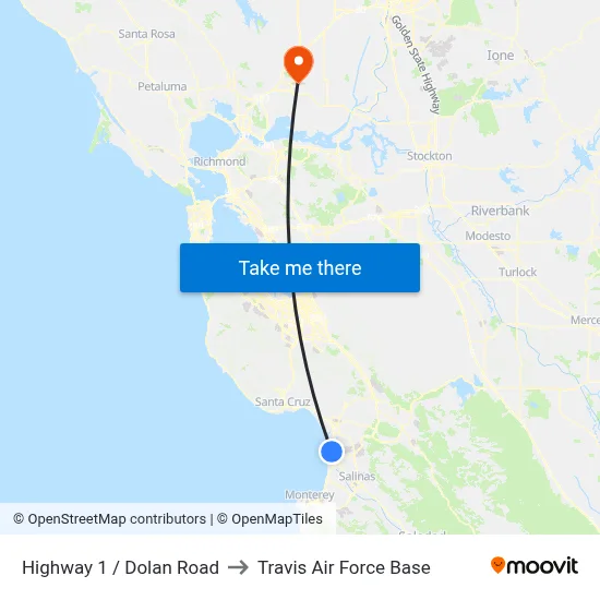 Highway 1 /  Dolan Road to Travis Air Force Base map