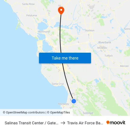 Salinas Transit Center / Gate 5 to Travis Air Force Base map