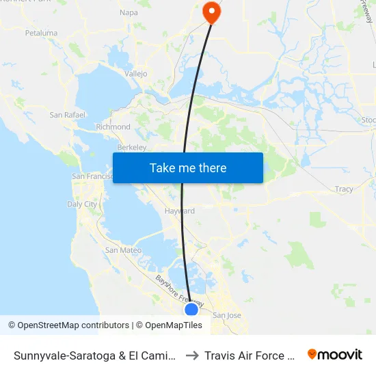 Sunnyvale-Saratoga & El Camino (S) to Travis Air Force Base map