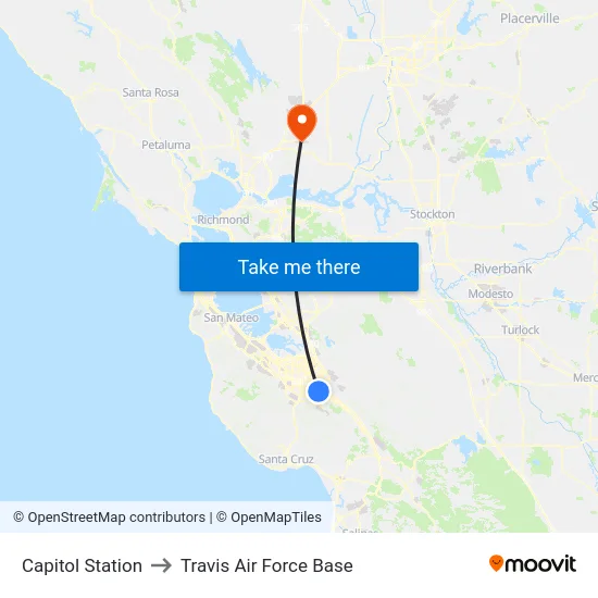 Capitol Station to Travis Air Force Base map