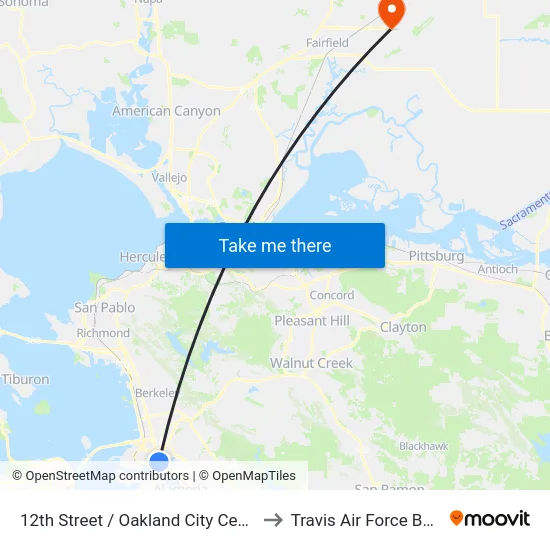 12th Street / Oakland City Center to Travis Air Force Base map