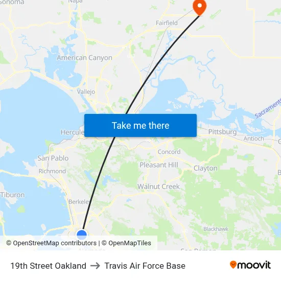 19th Street Oakland to Travis Air Force Base map