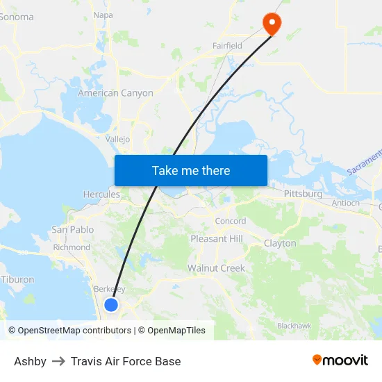 Ashby to Travis Air Force Base map