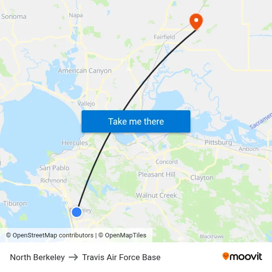 North Berkeley to Travis Air Force Base map