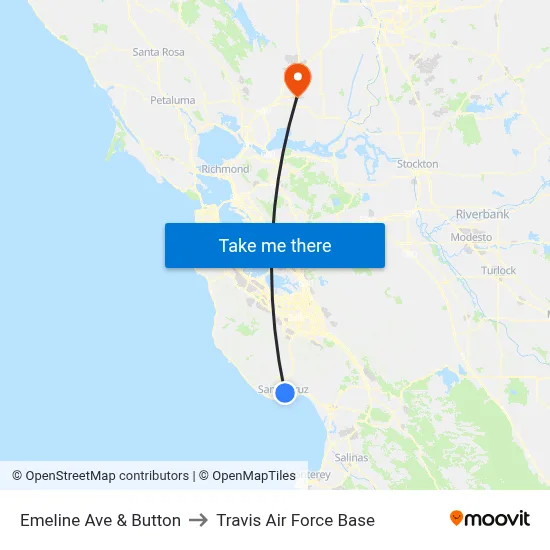 Emeline Ave & Button to Travis Air Force Base map