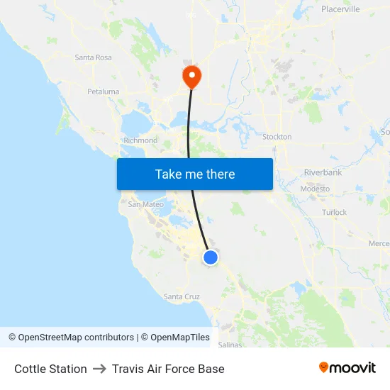 Cottle Station to Travis Air Force Base map