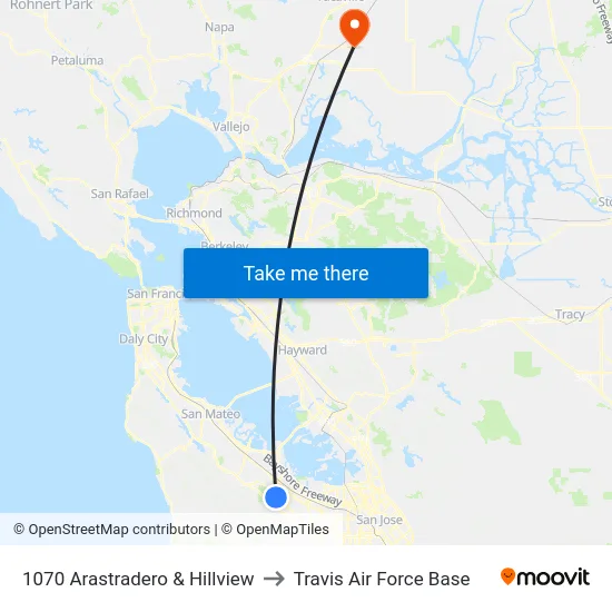 1070 Arastradero & Hillview to Travis Air Force Base map