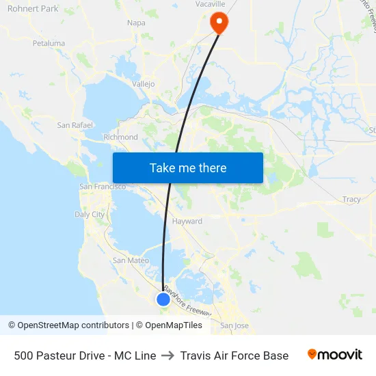 500 Pasteur Drive - MC Line to Travis Air Force Base map