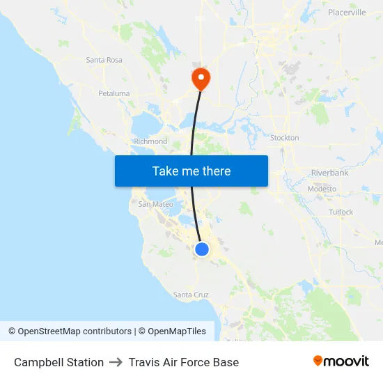 Campbell Station to Travis Air Force Base map