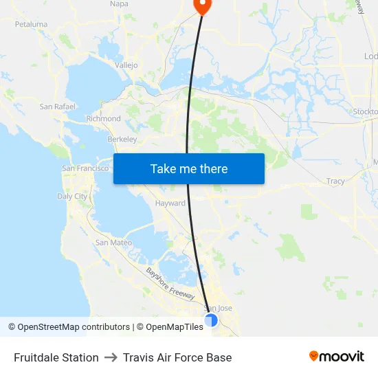 Fruitdale Station to Travis Air Force Base map