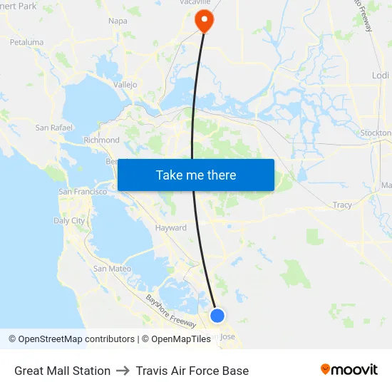 Great Mall Station to Travis Air Force Base map