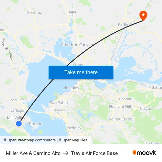 Miller Ave & Camino Alto to Travis Air Force Base map