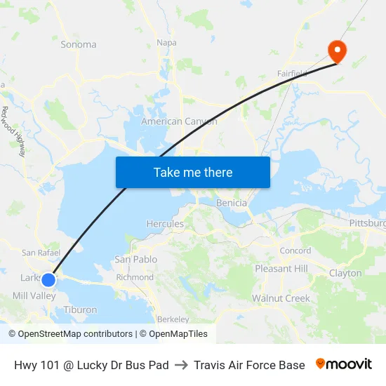 Hwy 101 @  Lucky Dr Bus Pad to Travis Air Force Base map