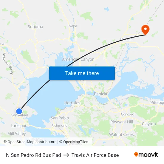 N San Pedro Rd Bus Pad to Travis Air Force Base map