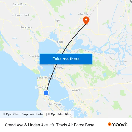 Grand Ave & Linden Ave to Travis Air Force Base map