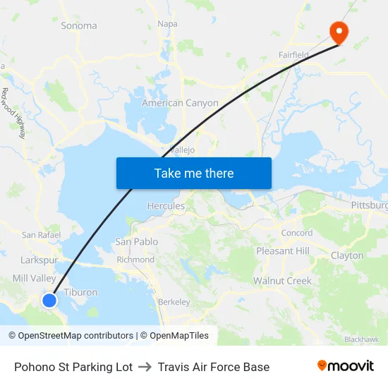 Pohono St Parking Lot to Travis Air Force Base map