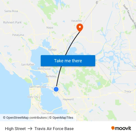 High Street to Travis Air Force Base map