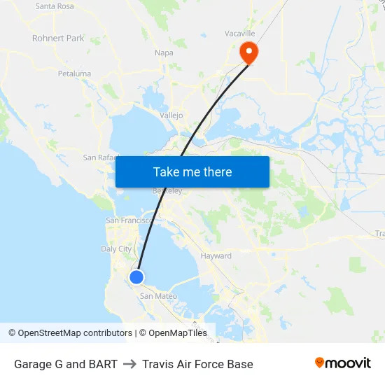 Garage G and BART to Travis Air Force Base map