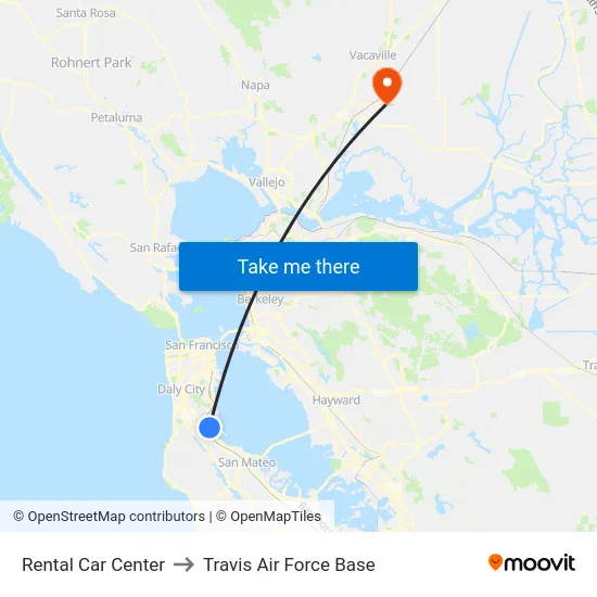 Rental Car Center to Travis Air Force Base map