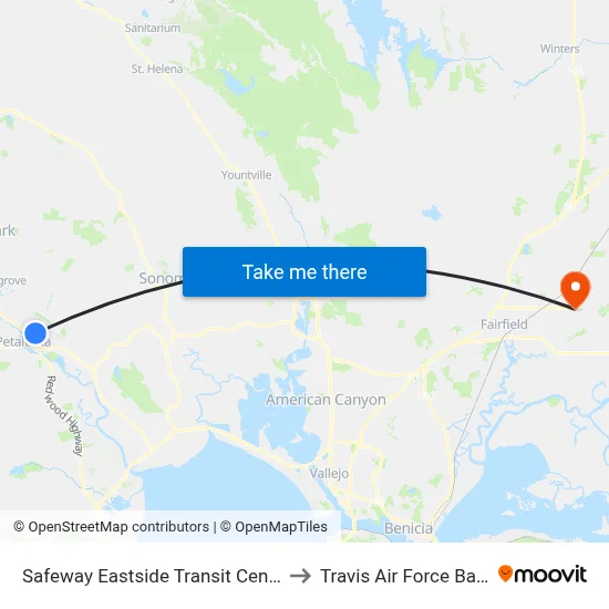 Safeway Eastside Transit Center to Travis Air Force Base map