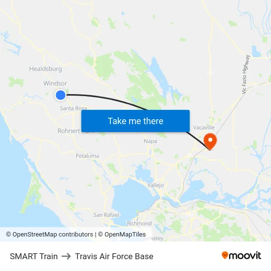 SMART Train to Travis Air Force Base map