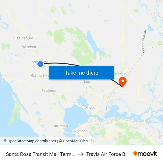 Santa Rosa Transit Mall Terminal to Travis Air Force Base map