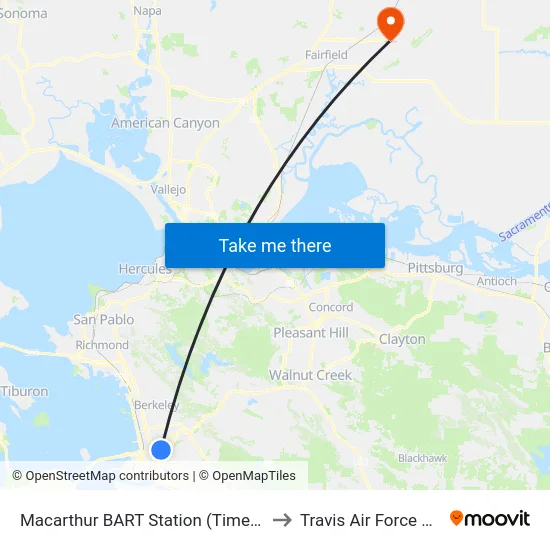 Macarthur BART Station (Timepoint) to Travis Air Force Base map