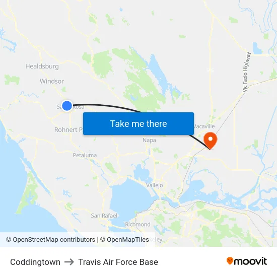 Coddingtown to Travis Air Force Base map