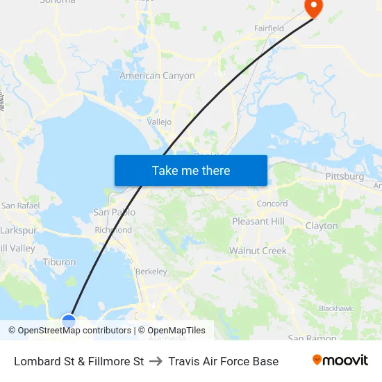 Lombard St & Fillmore St to Travis Air Force Base map