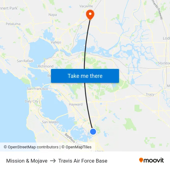 Mission & Mojave to Travis Air Force Base map