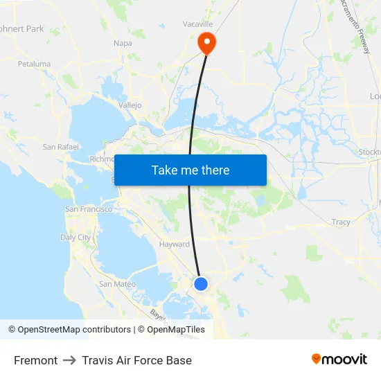 Fremont to Travis Air Force Base map