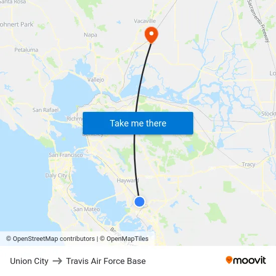 Union City to Travis Air Force Base map