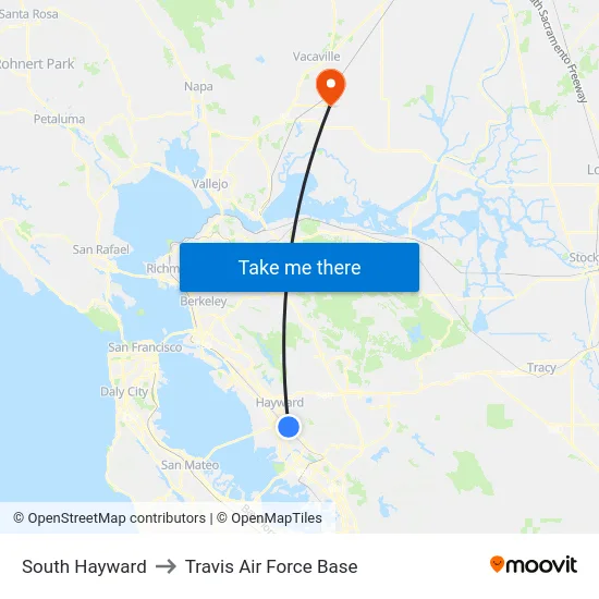 South Hayward to Travis Air Force Base map