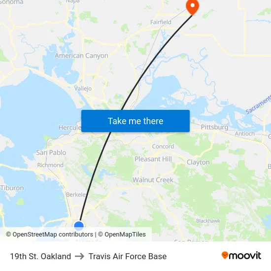 19th St. Oakland to Travis Air Force Base map