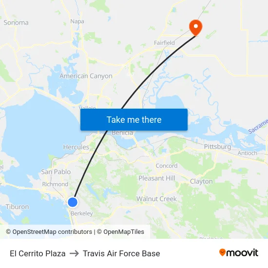 El Cerrito Plaza to Travis Air Force Base map