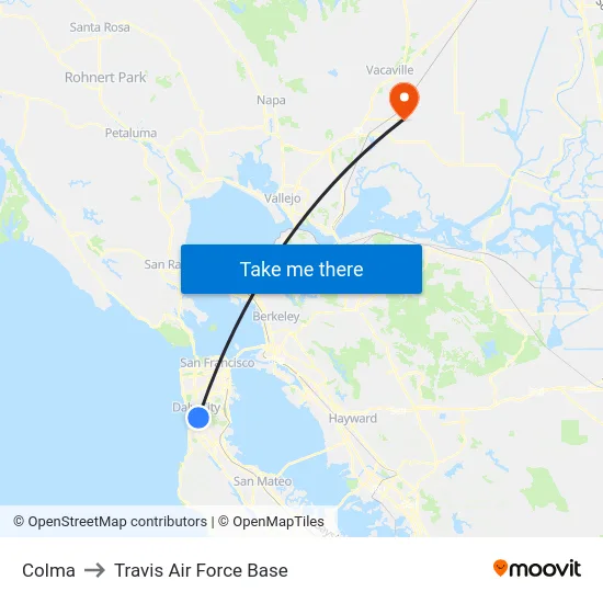 Colma to Travis Air Force Base map
