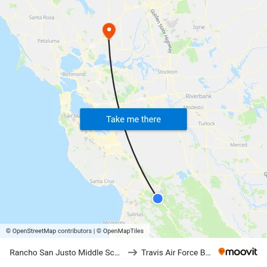 Rancho San Justo Middle School to Travis Air Force Base map
