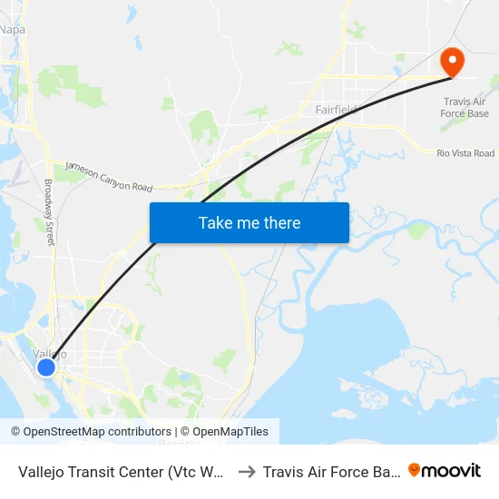 Vallejo Transit Center (Vtc West) to Travis Air Force Base map