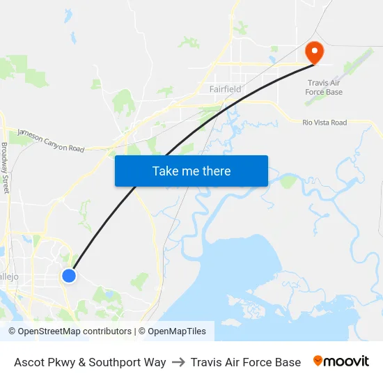 Ascot Pkwy & Southport Way to Travis Air Force Base map