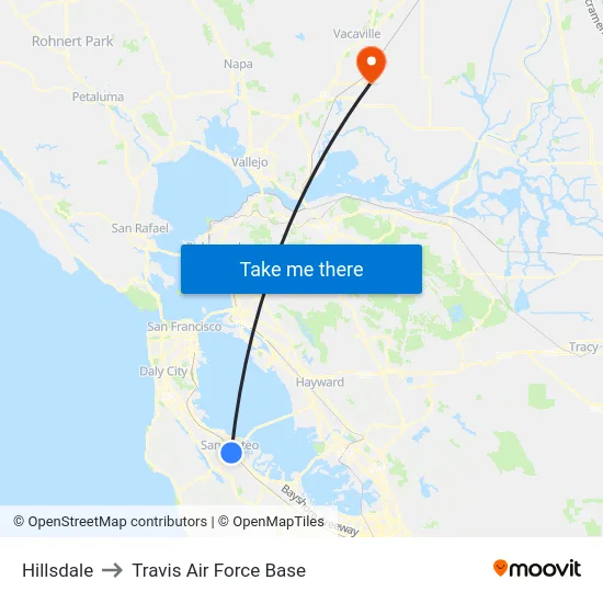 Hillsdale to Travis Air Force Base map