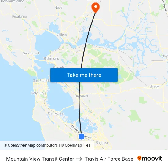 Mountain View Transit Center to Travis Air Force Base map
