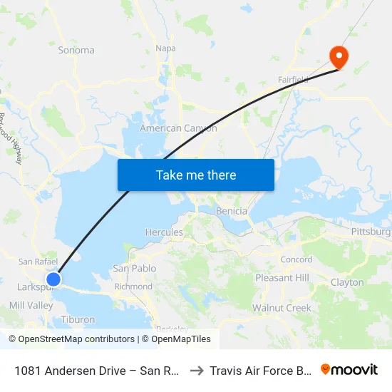 1081 Andersen Drive – San Rafael to Travis Air Force Base map
