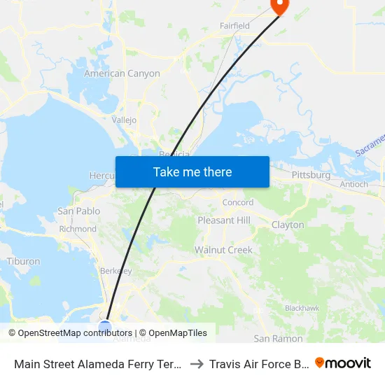 Main Street Alameda Ferry Terminal to Travis Air Force Base map